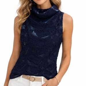 LOLA & SOPHIE NWOT Small Indigo Blue Funnel Neck‎ Top Sleeveless Party Date Club